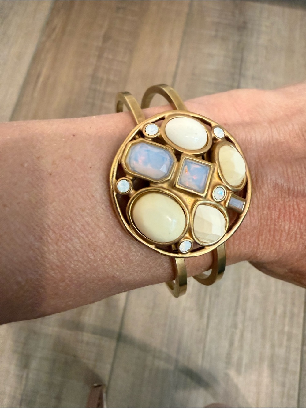 Tahari Gold-Tone Opal & Cream Stone Cuff Bracelet - Women Jewelry